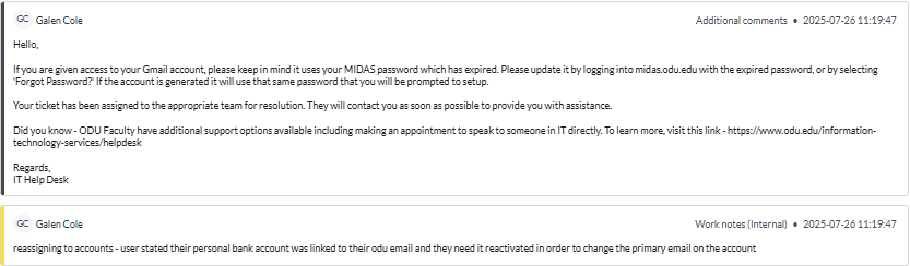 ODU Help Desk Example Resolution